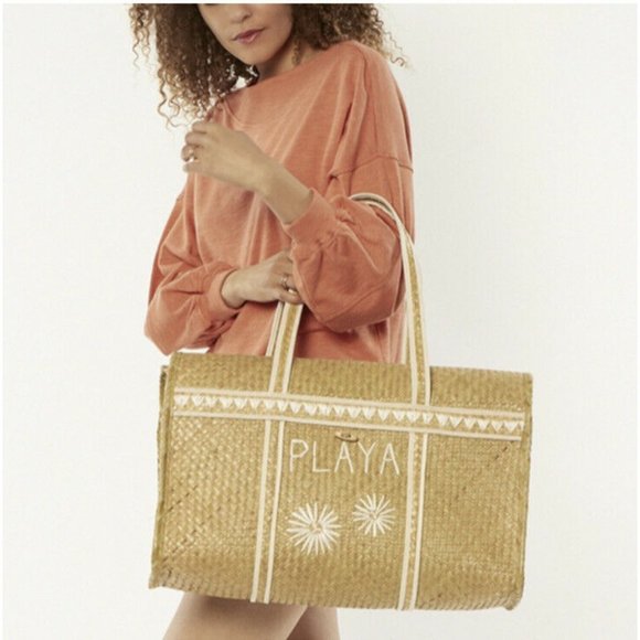 AMUSE SOCIETY Palm Woven Basket Bag Natural Straw Beach - Picture 3 of 13